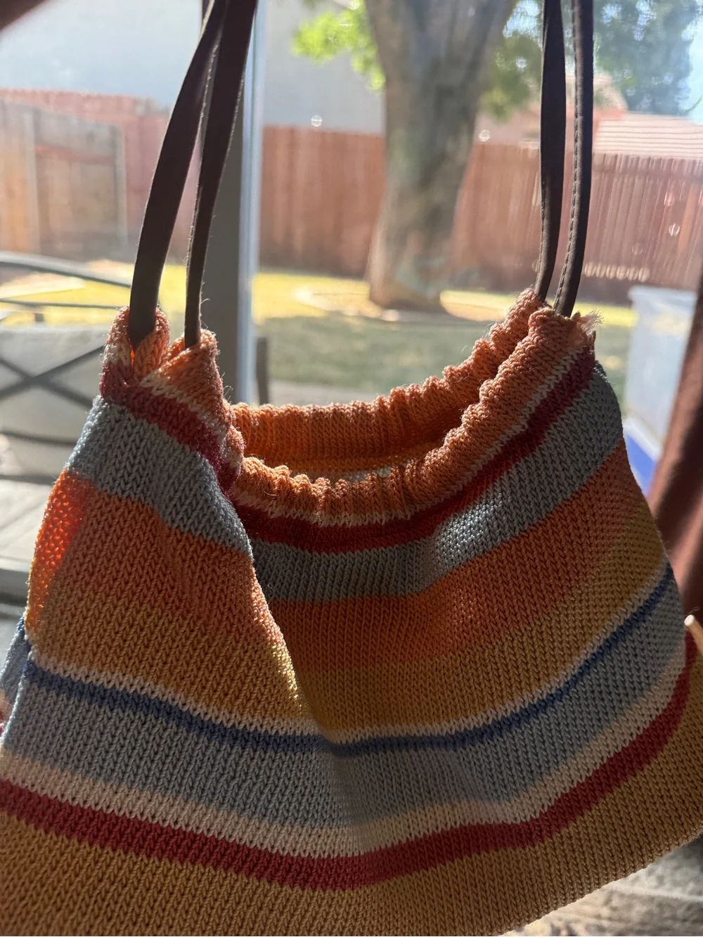 Striped Knit Shoulder Bag - Pastel Boho Crochet Handbag The Sak